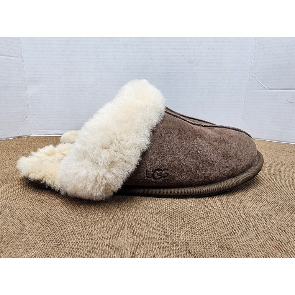 UGG Scuffette II Women 11 Brown Genuine Suede / Shearling Fur Slippers Sz 10
